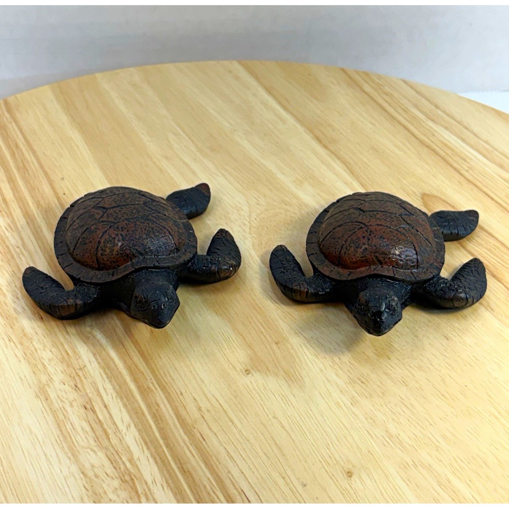 Hobby Lobby Sea Turtle Figurines Resin Textured Matte Brown Black Set 2 838631